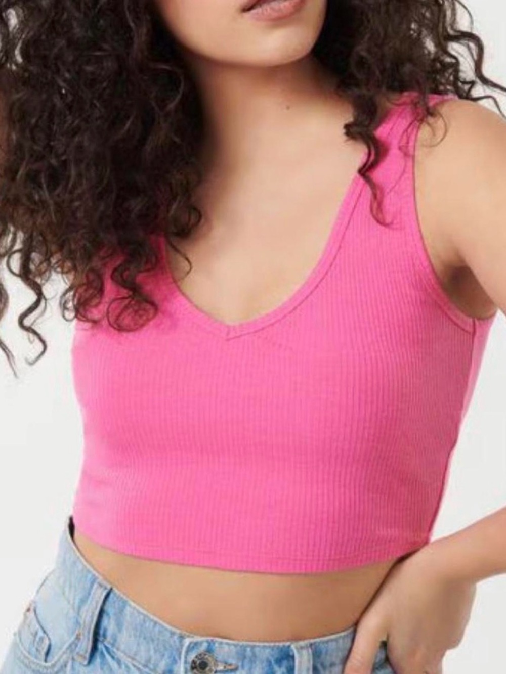 Garage Women’s Ribbed V-Neck Cropped Pink Tank Top